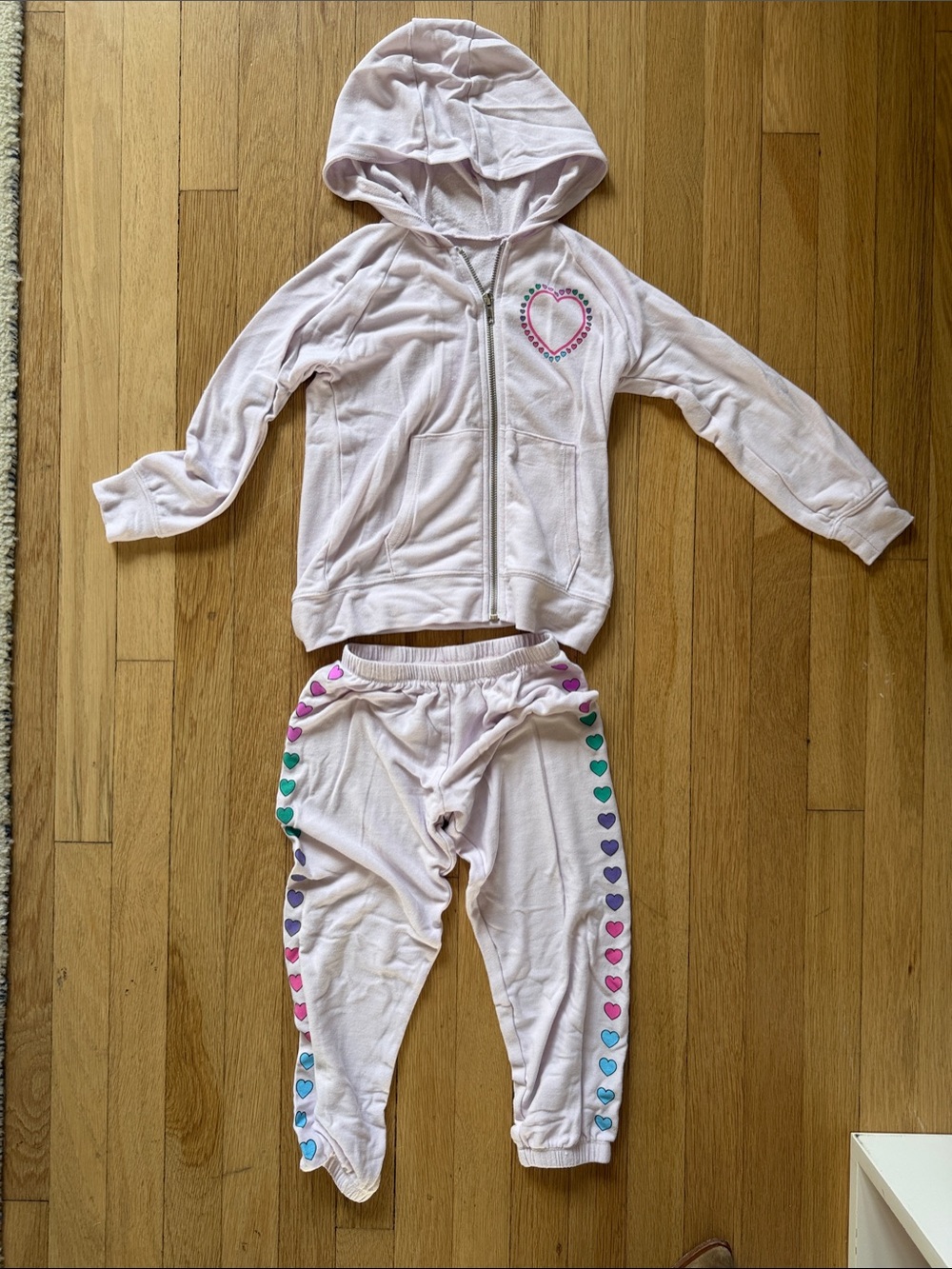Girls' Light Pink Heart-Trim Hooded Zip Jacket & Joggers Set